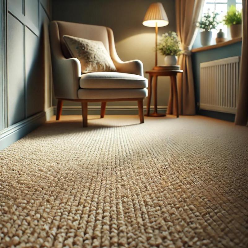 Beige carpet fitted in a cosy study room.