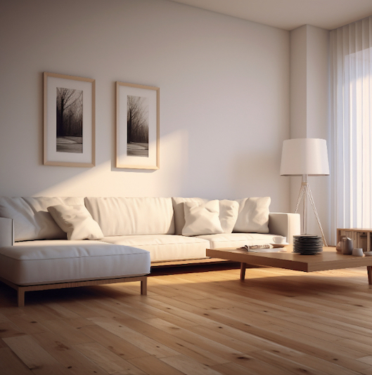 Wood Laminate Flooring installed in a Newbury Living Room.